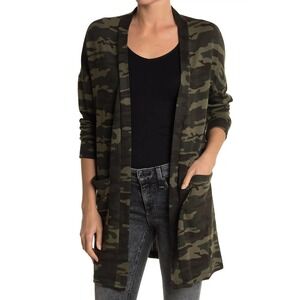 Sanctuary Open Front Patch Pockets Cardigan in Camo Size M